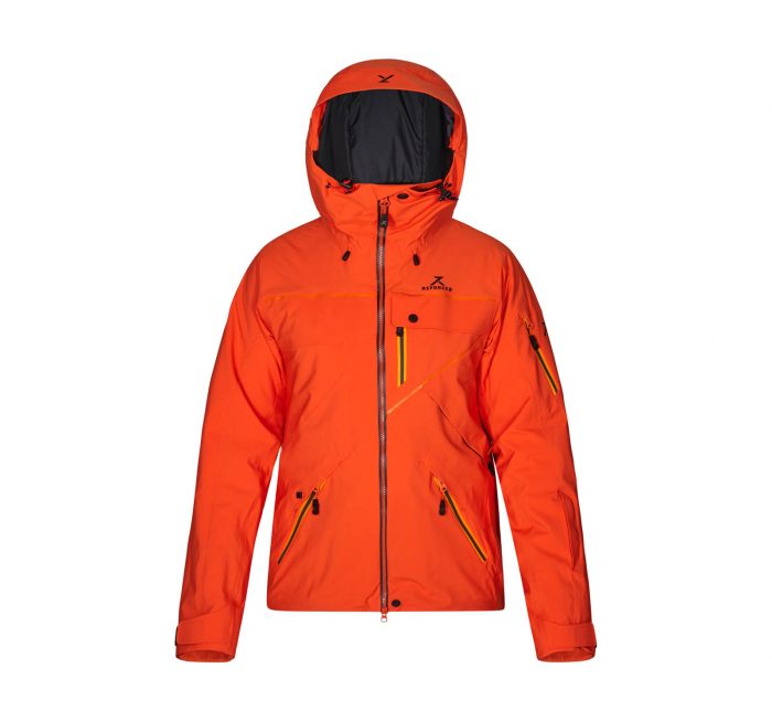 chaqueta de esquí naranja con capucha